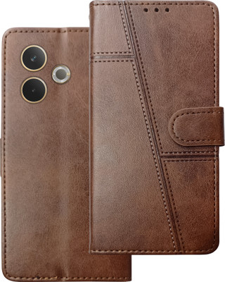 SUPER-ME Flip Cover for OPPO A5 PRO 5G | Heavy Magnet | Scratch-Free Vegan Leather | 3 Pockets | Extra Durable(Brown, Dual Protection, Pack of: 1)