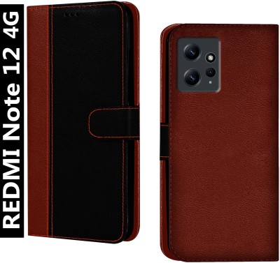 HUPSHY Flip Cover for Mi REDMI Note 12, REDMI Note 12 4g(Black, Brown, Dual Protection, Pack of: 1)