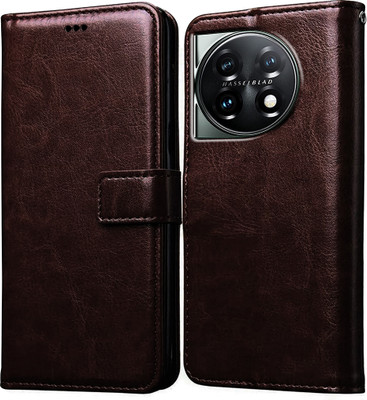 Casotec Flip Cover for OnePlus 11 5G, OnePlus 11R 5G(Brown, Pack of: 1)