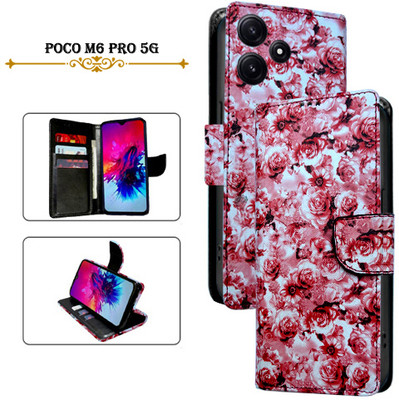 Asmart Flip Cover for Poco M6 Pro 5G(Red, Pack of: 1)