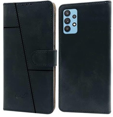 SnapStar Flip Cover for Samsung Galaxy M32 5G(Premium Leather Material | Built-in Stand | Card Slots and Wallet)(Black, Dual Protection, Pack of: 1)