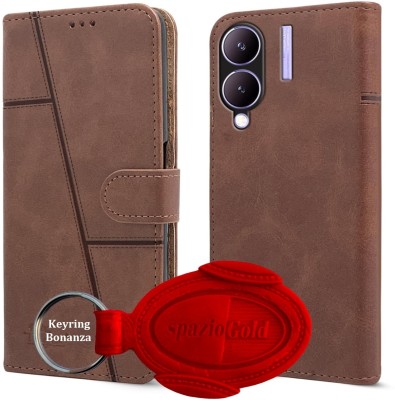 spaziogold Flip Cover for Vivo Y28 5G(Premium Leather Material | Built-in Stand | Card Slots and Wallet)(Brown, Dual Protection, Pack of: 1)