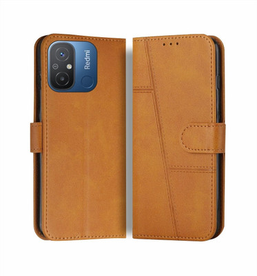 Soul Flip Cover for Redmi 12C, Card Pockets Wallet & Inbuilt Stand, Wallet Style Flip Back Case Cover(Gold, Magnetic Case, Pack of: 1)