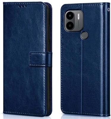 icall Flip Cover for Mi Redmi A1/A2 Plus | Poco C50 | Poco C51 (Leather Finish | Card Pockets Wallet & Stand(Blue, Magnetic Case)