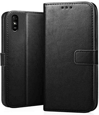 Evett Flip Cover for Redmi 9 Sport Leather Wallet Card Holder Case(Black, Dual Protection, Pack of: 1)