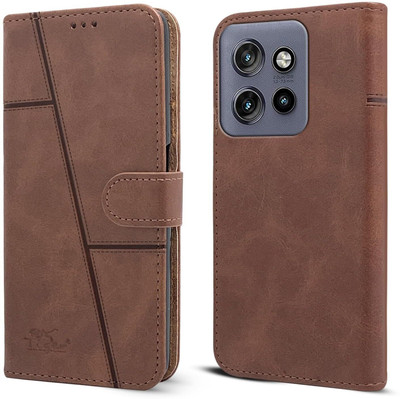 SnapStar Flip Cover for Motorola Moto edge 50 Neo 5G(Premium Leather Material | Built-in Stand)(Brown, Dual Protection, Pack of: 1)