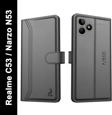 AIBEX Flip Cover for Realme C51 / Realme C53 / Realme Narzo N53|Vegan PU Leather |Foldable Stand & Pocket(Black, Cases with Holder, Pack of: 1)