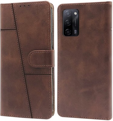 SnapStar Flip Cover for Oppo A53/ Oppo A53s 5G(Premium Leather Material | Built-in Stand | Card Slots and Wallet)(Brown, Dual Protection, Pack of: 1)