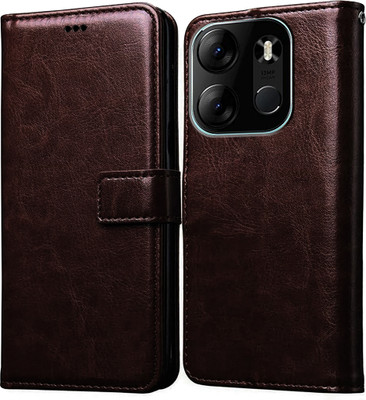 Casotec Flip Cover for Tecno Spark Go (2023)(Brown, Magnetic Case, Pack of: 1)