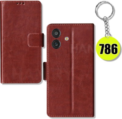 HANIRY Flip Cover for Samsung M13 5G flip cover | flip cover SM-M136B | Free Keychain 786 | Brown(Brown, Magnetic Case, Pack of: 1)