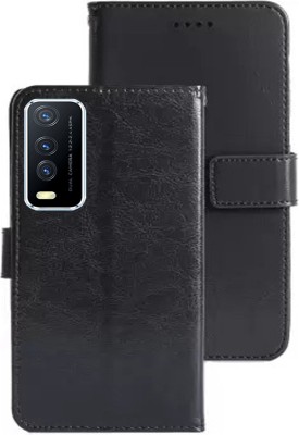 RK Seller Flip Cover for vivo Y20A PU Leather Vintage Case with Card Holder and Magnetic Stand(Black, Shock Proof, Pack of: 1)