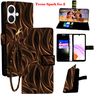 Realgo Flip Cover for Tecno Spark Go 2(Brown, Pack of: 1)