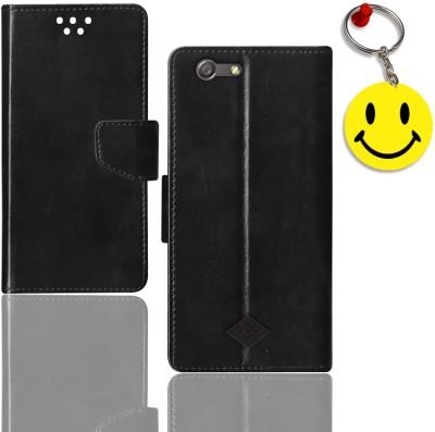 HANIRY Flip Cover for Oppo Neo 5 folding cover | 1201 folding cover | Free Smiley Keychain | ND_15(Black, Magnetic Case, Pack of: 1)