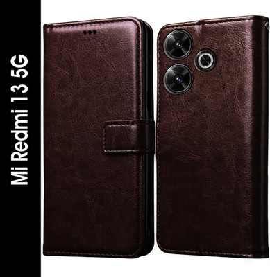 Casotec Flip Cover for Mi Redmi 13 5G, Poco M6 Plus 5G(Brown, Pack of: 1)