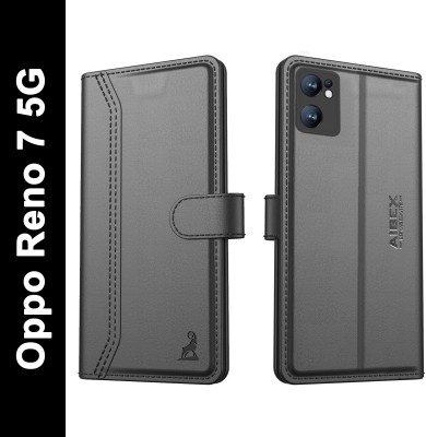 AIBEX Flip Cover for Oppo Reno 7 5G|Vegan PU Leather |Foldable Stand & Pocket(Black, Cases with Holder, Pack of: 1)