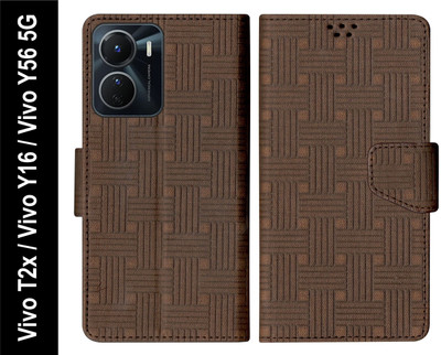 SBMS Flip Cover for Vivo Y56 5G / Vivo Y16 / Vivo T2x 5G Back Cover Case with Magnatic Closure(Brown, Shock Proof, Pack of: 1)