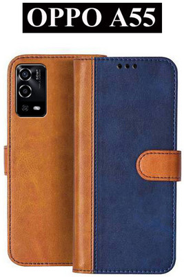 Carnage Flip Cover for OPPO A55(Blue, Brown, Pack of: 1)