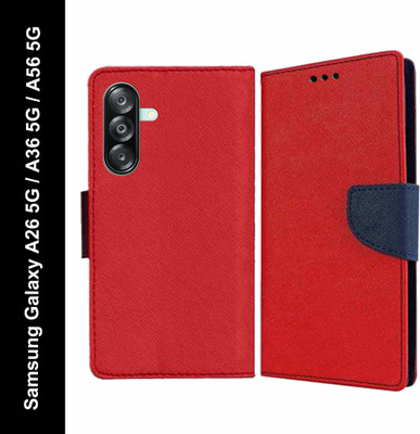 Wristlet Flip Cover for Samsung Galaxy A26 5G, Samsung Galaxy A36 5G, Samsung Galaxy A56 5G(Red, Cases with Holder, Silicon, Pack of: 1)