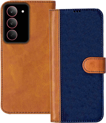 Flipkart SmartBuy Flip Cover for RealMe 14x 5G(Blue, Brown, Dual Protection, Pack of: 1)