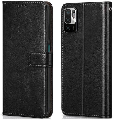 AKSP Flip Cover for Redmi Note 10T 5G Leather Finish(Black, Magnetic Case, Pack of: 1)