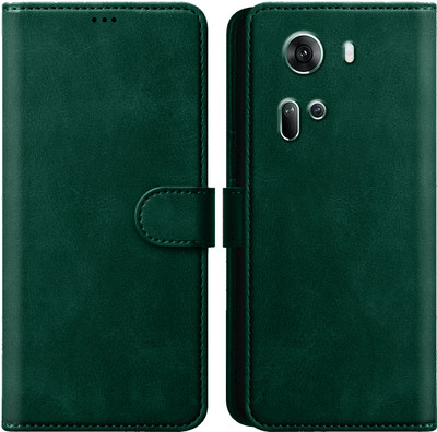 Qyist Flip Cover for Oppo Reno 11 Pro 5G |Vegan PU Leather |Foldable Stand & Pocket |Magnetic Closure(Green, Dual Protection, Pack of: 1)