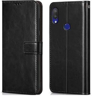 AKSP Flip Cover for Redmi Y3 Genuine Leather Finish & Designer Button(Black, Dual Protection, Pack of: 1)