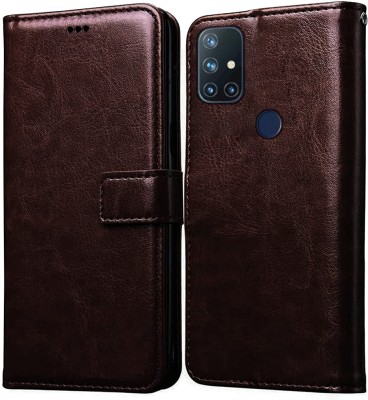 Never Late Flip Cover for OnePlus Nord N10 5G(Brown, Grip Case, Pack of: 1)