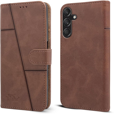 spaziogold Flip Cover for Samsung Galaxy F55 5G(Premium Leather Material | Built-in Stand | Card Slots and Wallet)(Brown, Dual Protection, Pack of: 1)