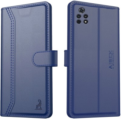 AIBEX Flip Cover for Poco M4 Pro 4G|Vegan PU Leather |Foldable Stand & Pocket(Blue, Cases with Holder, Pack of: 1)