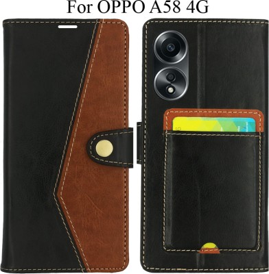 MYSHANZ Flip Cover for Oppo A58 A58 4G(Black, Brown, Magnetic Case, Pack of: 1)