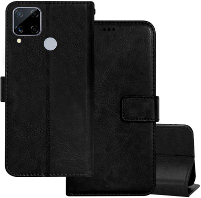 TIKTIK Flip Cover for Realme C15 flip cover | RMX2180 flip cover | Pockets | Wallet | Magnet | Black(Black, Magnetic Case, Pack of: 1)