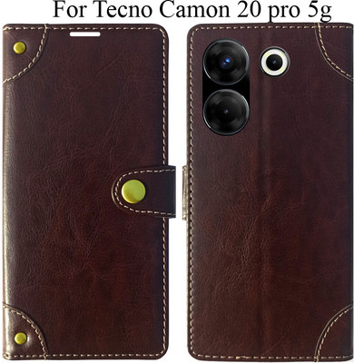 MYSHANZ Flip Cover for Tecno Camon 20 Pro 5G(Brown, Magnetic Case)
