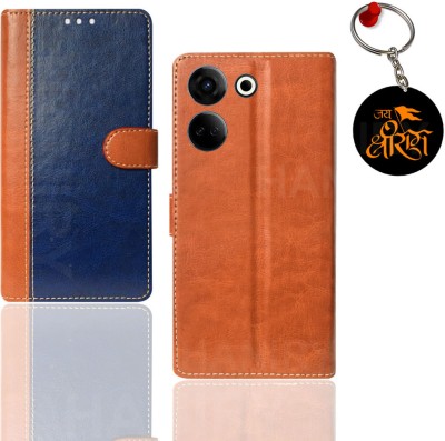 HANIRY Flip Cover for Tecno Camon 20 pouch cover | CK6 pouch cover | Free Jai Shree Ram Keychain | Blue, Brown(Blue, Magnetic Case, Pack of: 1)