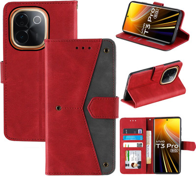 Autofocus Flip Cover for Vivo T3 Pro 5G(Red, Camera Bump Protector, Pack of: 1)