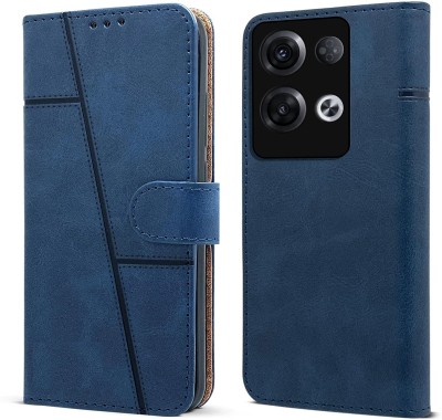 SnapStar Flip Cover for Oppo Reno 8 5G(Premium Leather Material | 360-Degree Protection | Built-in Stand)(Blue, Dual Protection, Pack of: 1)