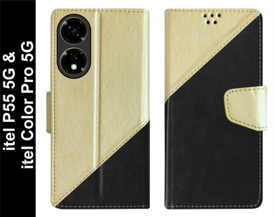 SBMS Flip Cover for itel Color Pro 5G / itel P55 5G Back Cover Case with Magnatic Closure(Black, Shock Proof, Pack of: 1)