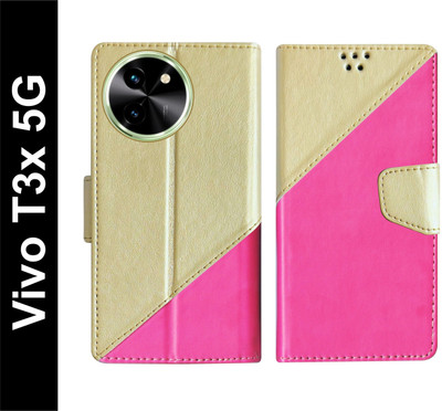SBMS Flip Cover for Vivo T3x 5G Back Cover Case with Magnatic Closure(Pink, Shock Proof, Pack of: 1)