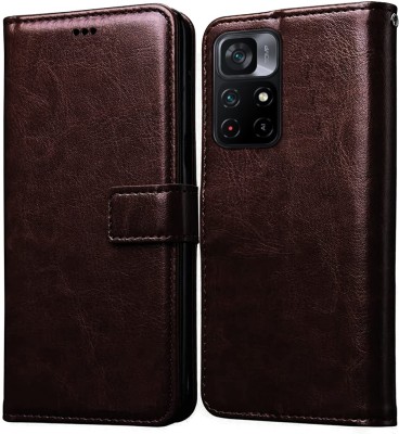 Never Late Flip Cover for Mi Redmi Note 11T 5G(Brown, Grip Case, Pack of: 1)