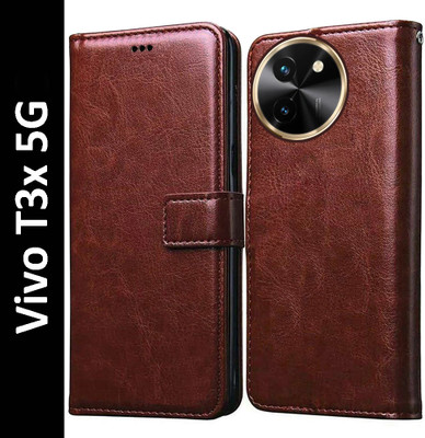 Casotec Flip Cover for Vivo T3x 5G(Brown, Pack of: 1)