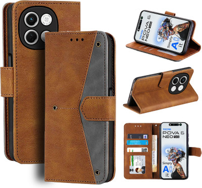 Unistuff Flip Cover for Tecno Pova 6 Neo 5G(Brown, Camera Bump Protector, Pack of: 1)