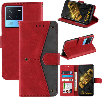 Autofocus Flip Cover for iQOO Neo 6 5G(Red, Camera Bump Protector, Pack of: 1)