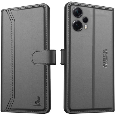 AIBEX Flip Cover for Poco F5 5G|Premium Leather Finish | Magnetic Closure | Kickstand Feature | Shockproof(Black, Magnetic Case, Pack of: 1)