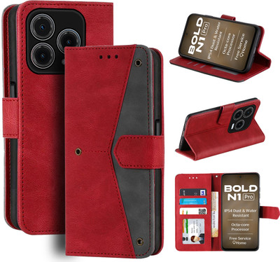 Unistuff Flip Cover for Lava Bold N1 Pro(Red, Camera Bump Protector, Pack of: 1)