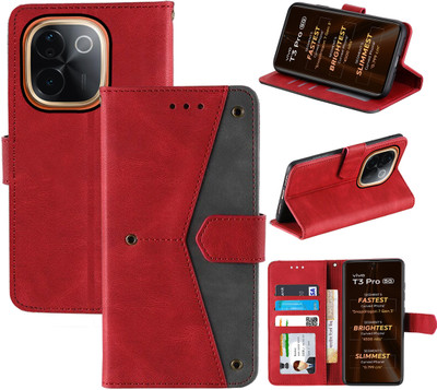 Autofocus Flip Cover for Vivo T3 Pro 5G(Red, Camera Bump Protector, Pack of: 1)