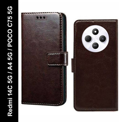 Mashgul Flip Cover for Redmi 14C 5G, Redmi A4 5G, POCO C75 5G(Brown, Shock Proof, Pack of: 1)