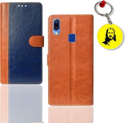 HANIRY Flip Cover for Vivo Y95 pouch cover | 1807 pouch cover | Free Jesus Keychain | Blue, Brown(Blue, Magnetic Case, Pack of: 1)
