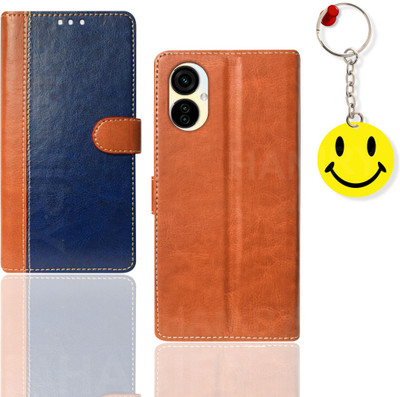 HANIRY Flip Cover for Tecno Camon 19 Neo pouch cover | CH6i pouch cover | Free Smiley Keychain | Blue, Brown(Blue, Magnetic Case, Pack of: 1)
