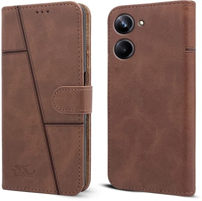 NIMMIKA ENTERPRISES Flip Cover for Realme 10 Pro 5G(Premium leather material | 360-degree protection | Stand function)(Brown, Dual Protection, Pack of: 1)