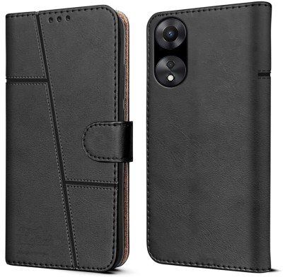spaziogold Flip Cover for Oppo A58 4G(Premium Leather Material | 360-Degree Protection | Card Slots and Wallet)(Black, Dual Protection, Pack of: 1)