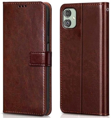 Coverphone Flip Cover for SAMSUNG F14 5G leather flip (Brown, Shock Proof, Pack of: 1)(Brown, Cases with Holder)